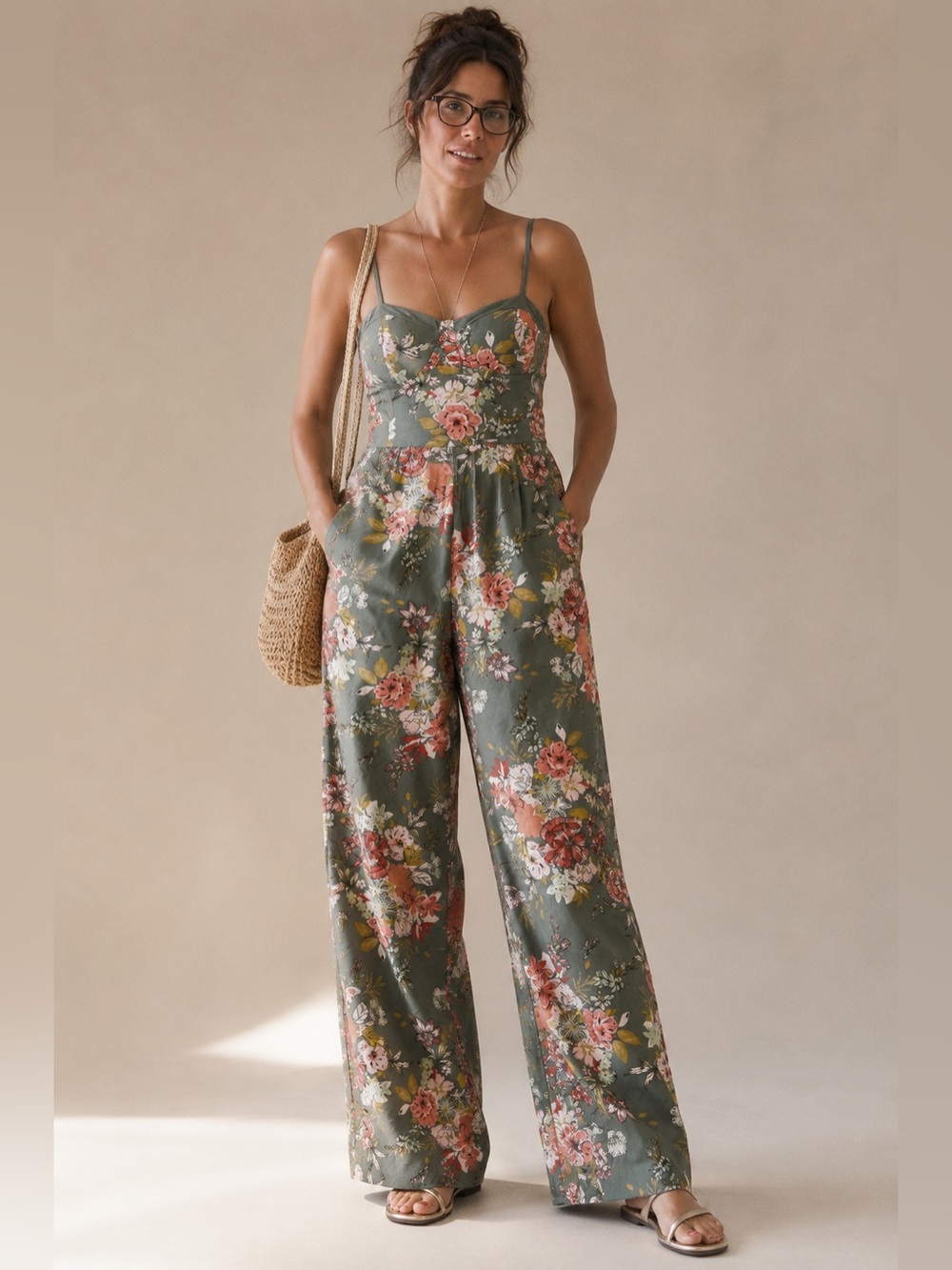 B.O.G Collective Floral Wide-Leg Jumpsuit in Sage Green